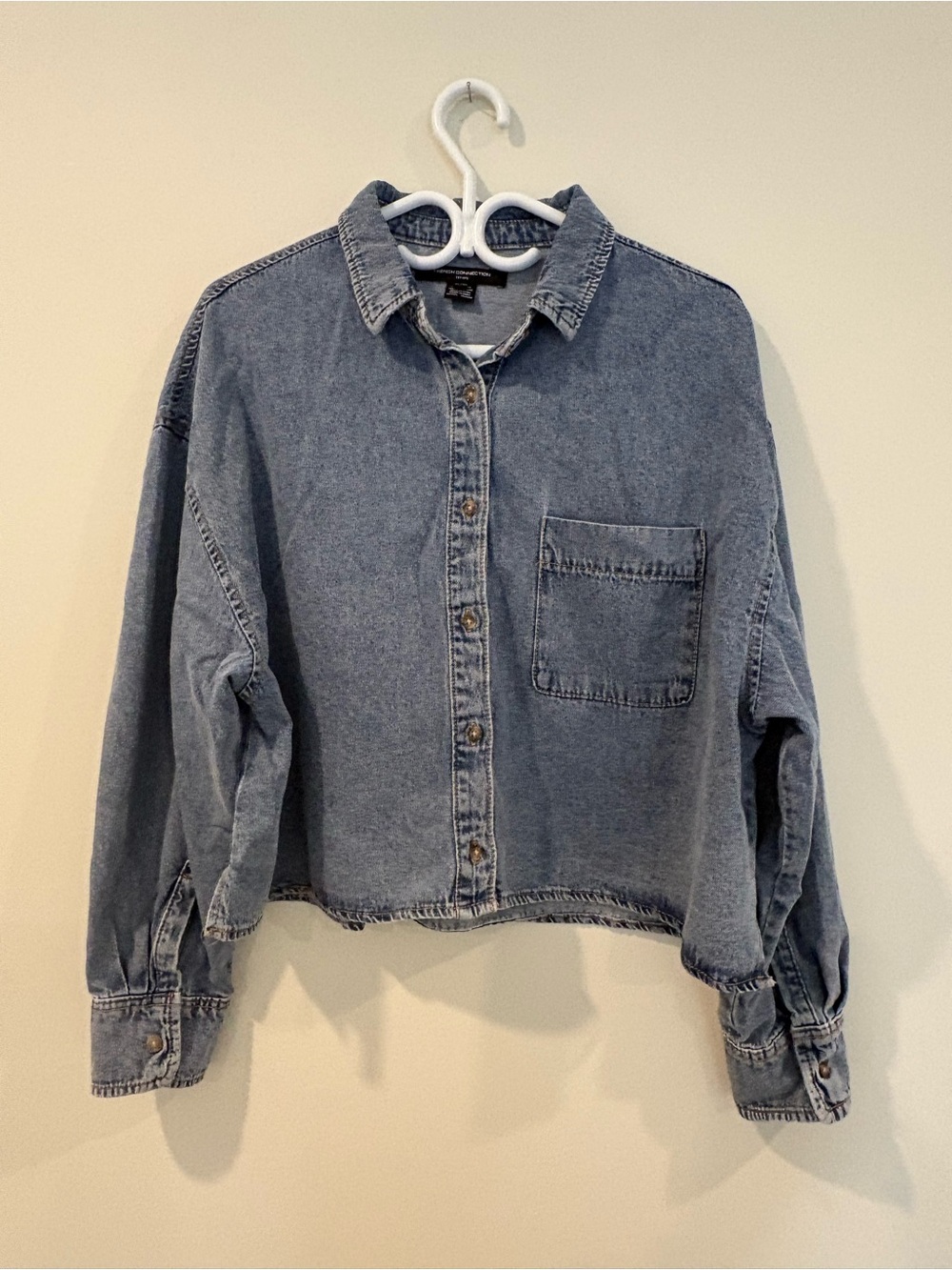 French Connection Medium Blue Wash Denim Button-Up Shirt – XL